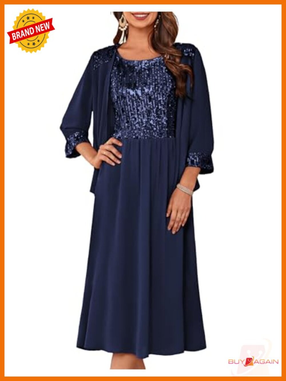 GRACE KARIN Sequin Formal Dress with Jacket A-Line Tea Length Wedding Guest